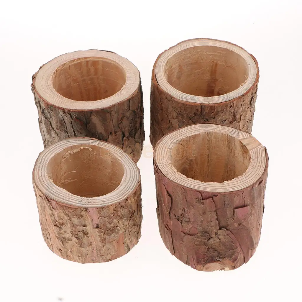 

WOODEN FLOWER VASE Rustic Tree Stump Succulent Plants Bonsai Flowerpot &Tea Light Candle Holder