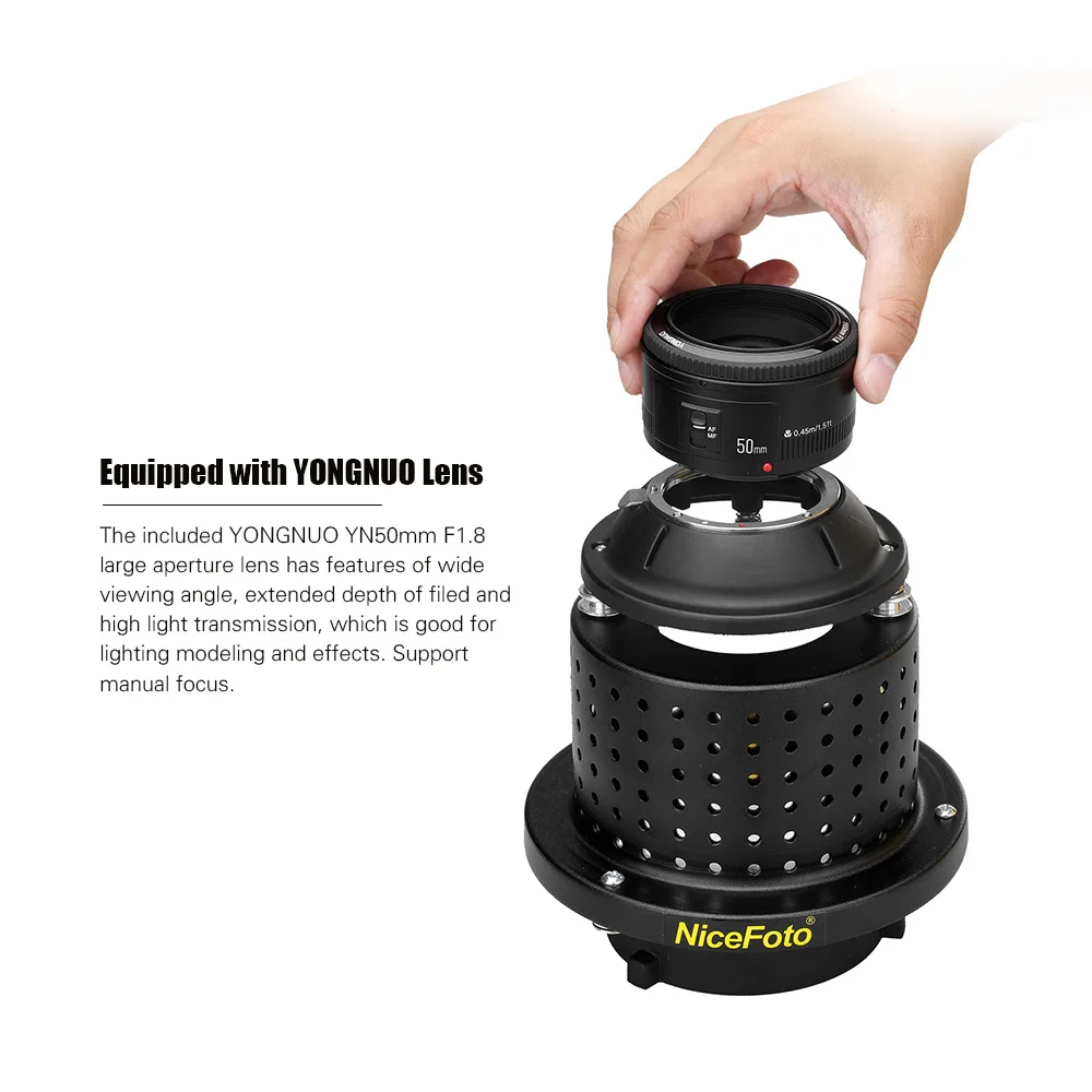 Conical Snoot светильник NiceFoto для фото и видеосъемки YONGNUO YN50mm F1.8 крепление объектива