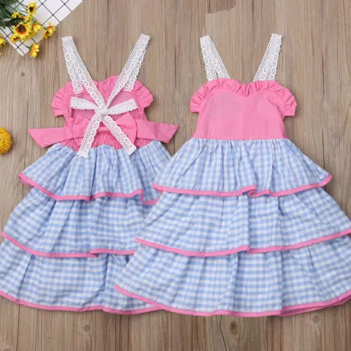 2018 New Flower Girl Summer Princess Dress Kid Baby Party Wedding Sleeveless Lace Strap Backless Layered Dresses Clothes 1-6T | Детская