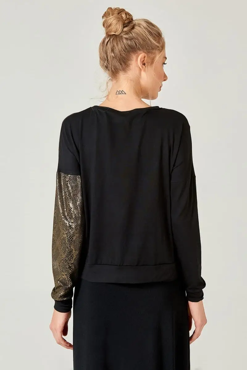 Бутик Женская Черная Dore Snakeskin Garnili блузка 1051 K |