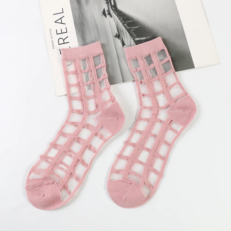 DONG AI 3 пары модных клетчатых женских носков прозрачные ультратонкие женские
