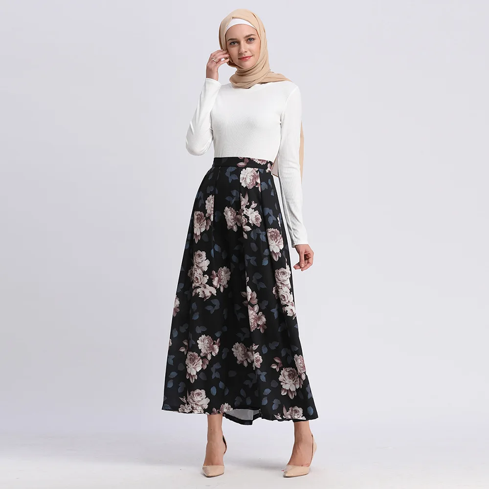 Женская длинная мусульманская юбка A shaped Maxi с цифровым цветочным принтом Модная