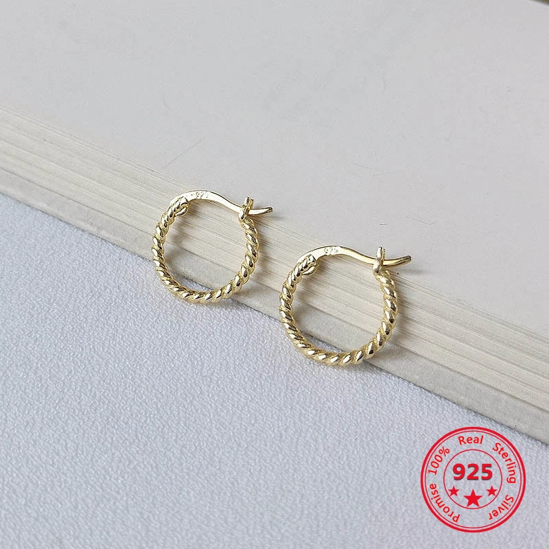 

Korea Hot Style Pure 925 Sterling Silver Earrings for Women Delicate Fashion Gold Twist Stud Earrings Jewelry