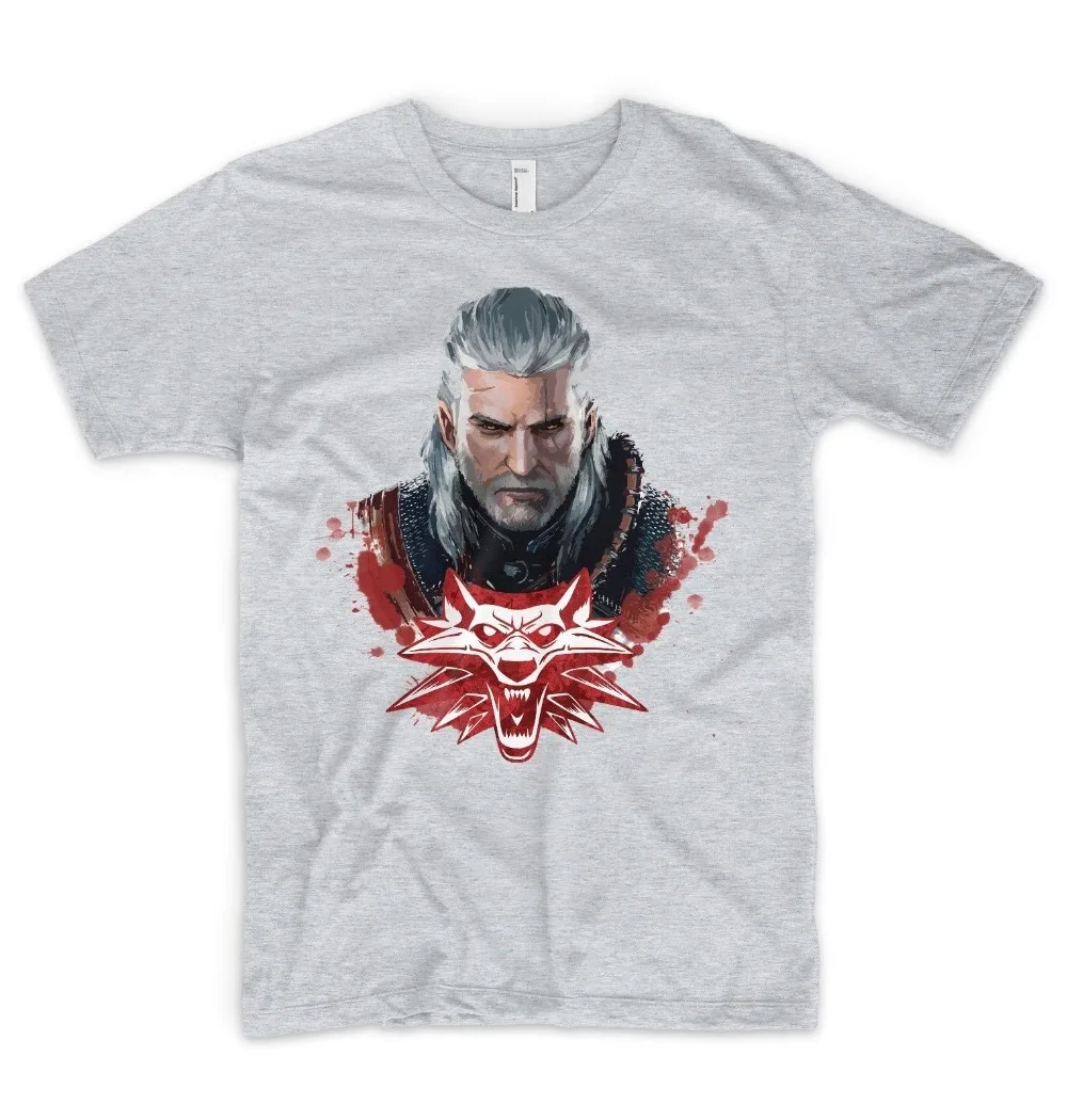 Мужская мода польская серия Ведьмак Футболка Топ Andrzej Sapkowski Geralt Rivia Белый Волк