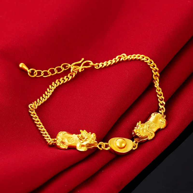 

Vietnam Alluvial Gold Double Pixiu Bracelets Fashion Concise Cooper Alloy Bracelets for Women Jewelry