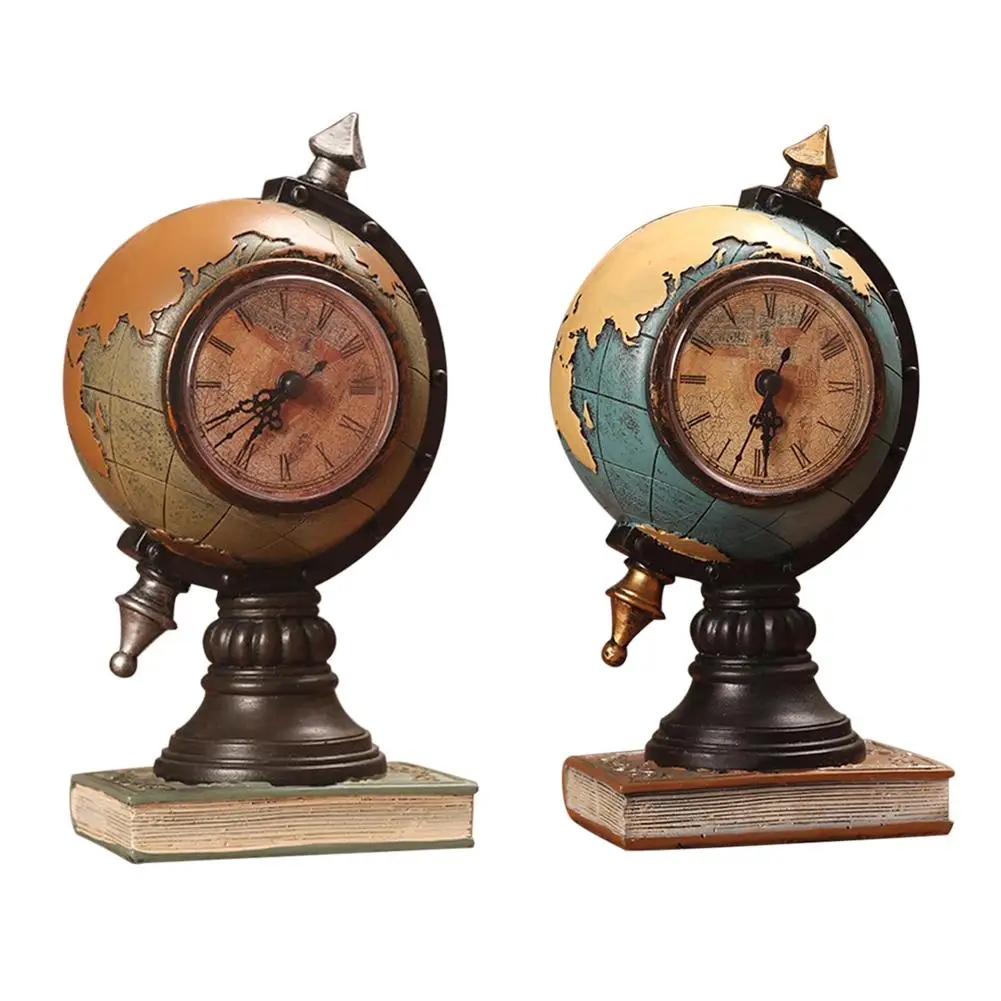 Фото Винтаж земной шар стол часы декоративные ручной работы Смола ремесла домашний
