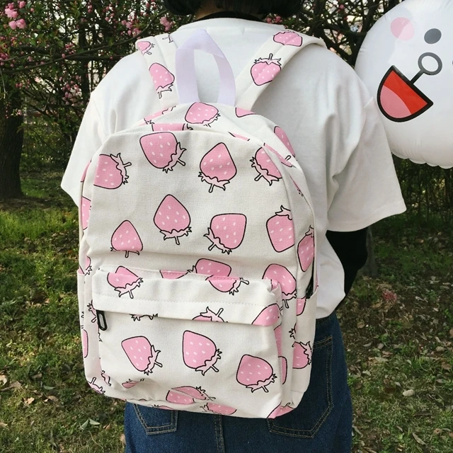 2019 Для женщин Холст Рюкзаки фрукты принт клубники большой школьные рюкзаки для