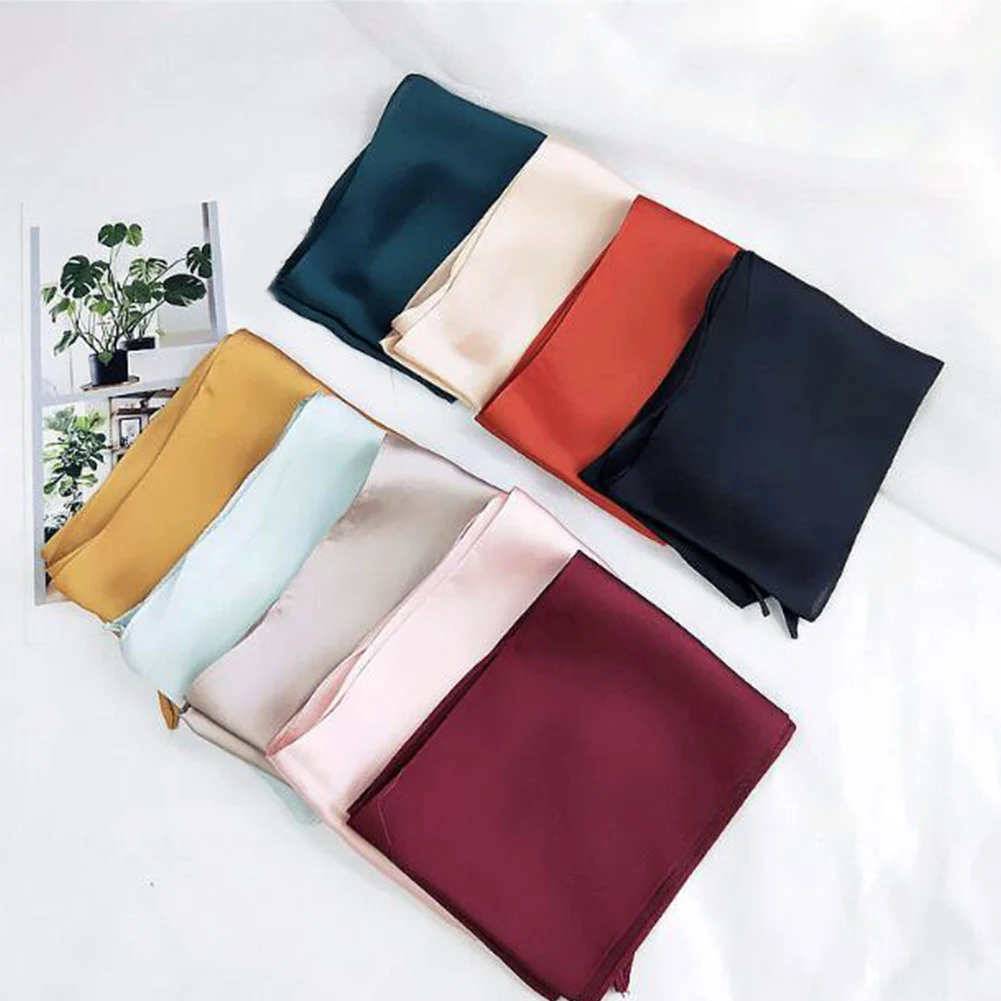 Summer New Fashion Elegant Women Square Silk Feel Satin Scarf Skinny Retro Head Neck Solid Vintage Hair Tie Band For Girl |