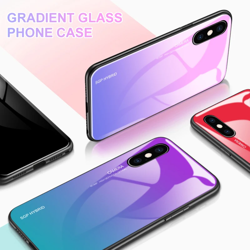 Градиентный чехол из закаленного стекла для телефона iphone x xs max xr 8 7 6 6s plus 5 5S Мягкий