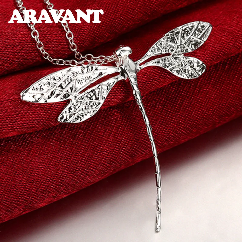 

New Fashion 925 Silver Jewelry Long Dragonfly Pendants Necklaces Chains For Women Valentine'S Day Gifts
