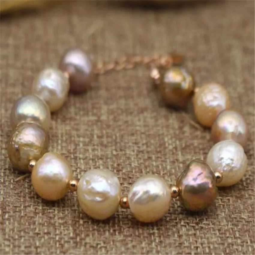 

Natural 10-12mm Baroque pearl Style Bracelet Edison Pearl Cultured chic Loose aurora buckle Beads aurora Mesmerizing