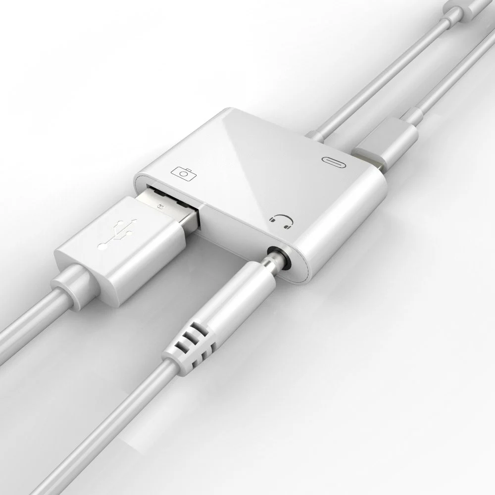 Двойной Разветвитель для наушников с разъемом Lightning на USB кабель зарядки камеры 3 5