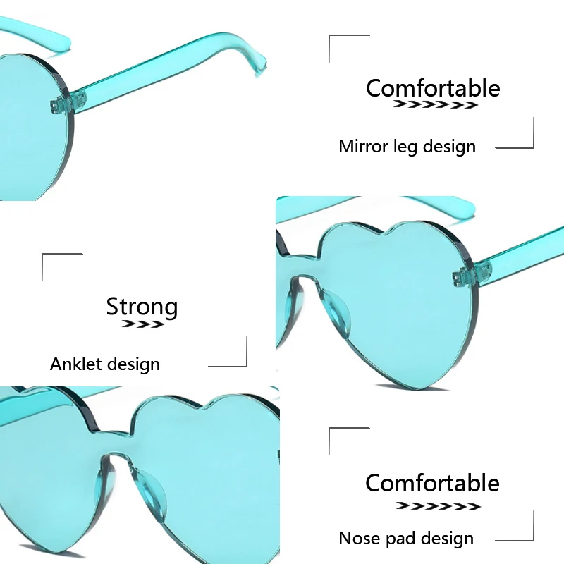 Heart-Shaped Sunglasses Candy Colors Siamese UV400 Integrated High Clear Lens Pure Color Eyewear Lunettes De Soleil | Аксессуары для