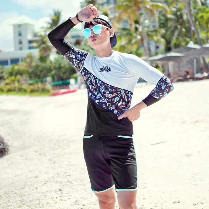 Man Long Sleeve Sandy Beach Swimming Suit Surfing Run Male Swimwear Clothes Sunscreen 2131 | Спорт и развлечения
