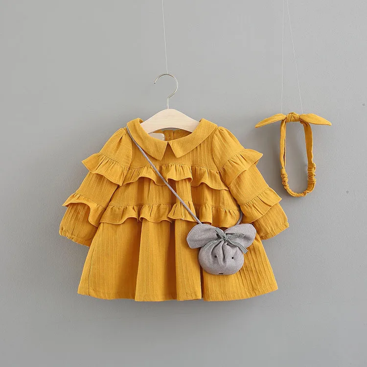 

Girl Long Sleeve Dress Autumn 0-3 Year Children Lady Lotus Leaf Edge Cake dress outside wearing