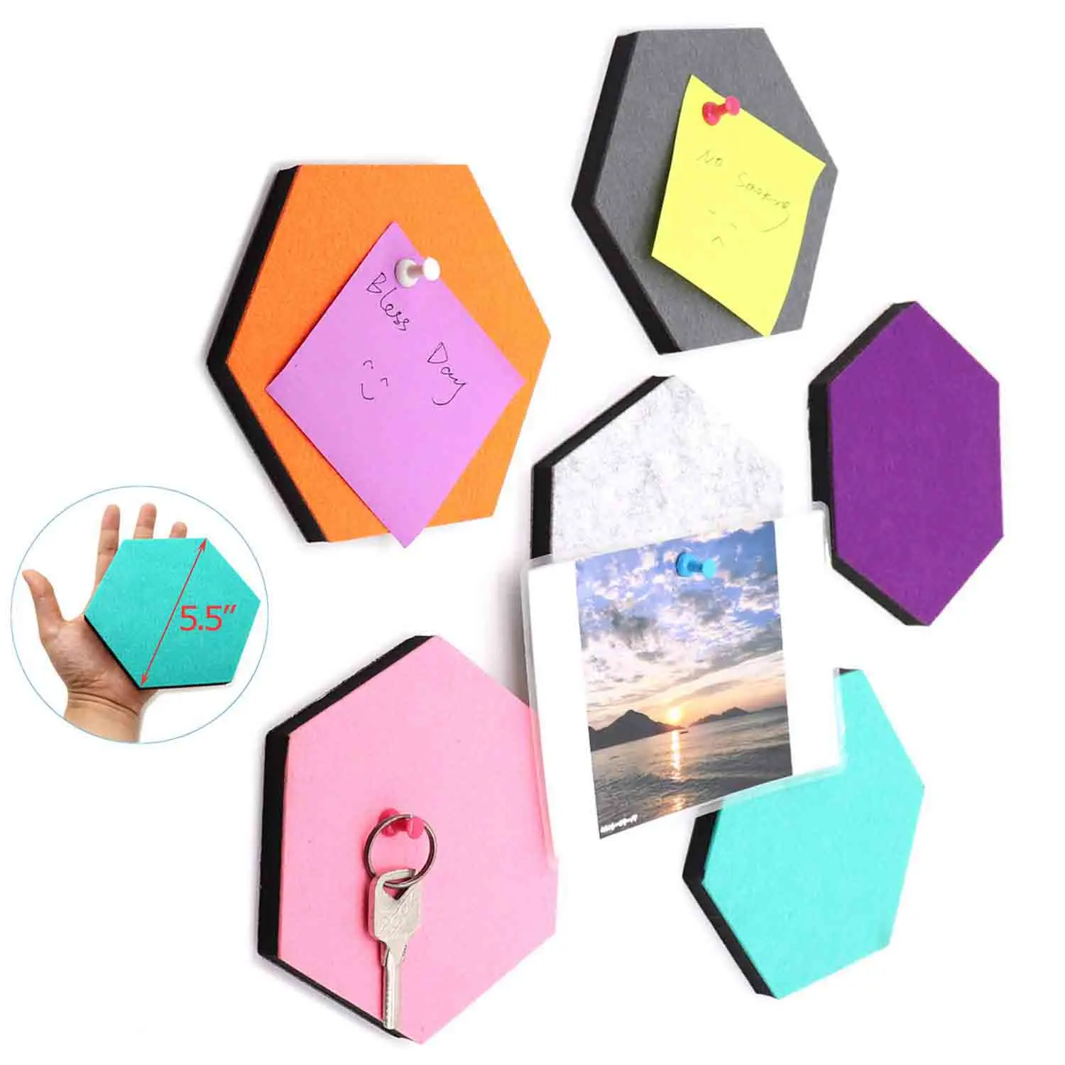 Set Of 6 Hexagon Felt Pin Board Self Adhesive Bulletin Memo Photo Cork Boards Colorful Foam Wall Decorative Tiles With Pushp | Дом и сад
