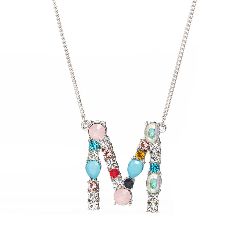 Fashion 26 Letter Multicolor Crystal Pearl Necklace Girls Beaded Candy Color Gold Silver Jewelry For Women Gift | Украшения и