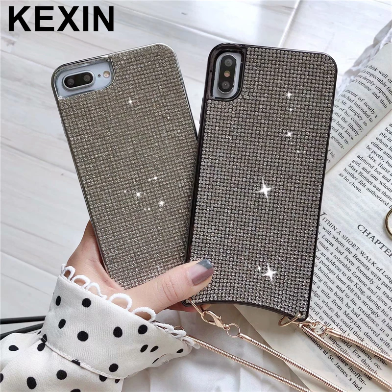 KEXIN Luxury Glitter Cover Phone Case For iPhone XR XS MAX X Plating Frame Apple 8 7 6S Plus With Chain |