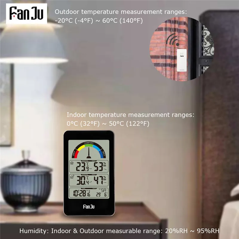 FanJu FJ3356 Цифровая метеостанция будильник термометр гигрометр беспроводной датчик