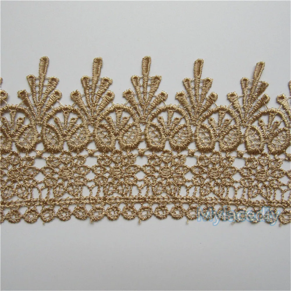 2 ярдов Кофе вышитые Кружево отделка края ленты аппликация DIY Вышивание ремесло