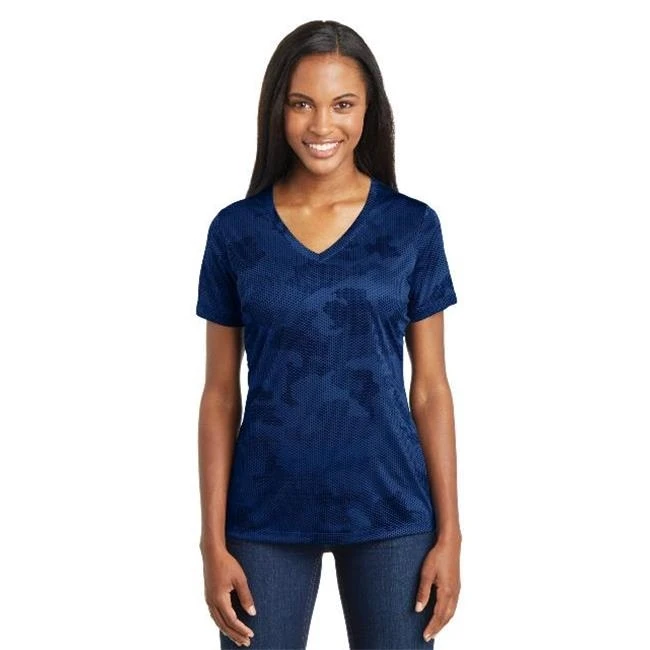 Спортивный-Tek LST370 женская футболка CamoHex с v-образным вырезом True Royal Blue-2XL |