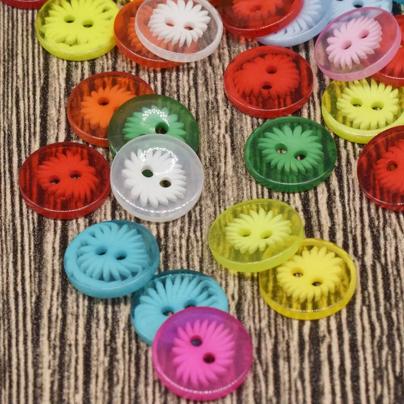 13mm 50Pcs Transparent Flower Painting Buttons Resin Multicolour Button for Clothing Sweing Decorative | Дом и сад