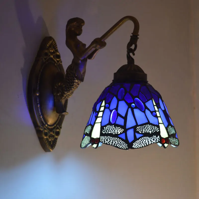 

Wall Lamp Dragonfly Stained Glass Lampshade Wall Sconce Bedside Bathroom Mirror Cabinet Fixtures E27 110-240V