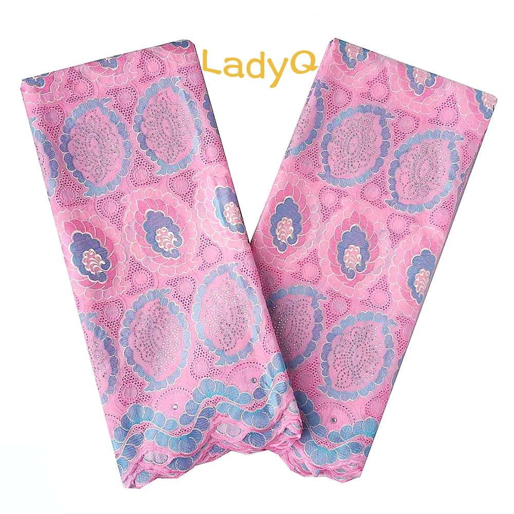 High Quality Swiss Voile Lace Switzerland Cotton Materials 2019 with Rhinestones 5 Yard Nigerian Fabric White|Кружево| |