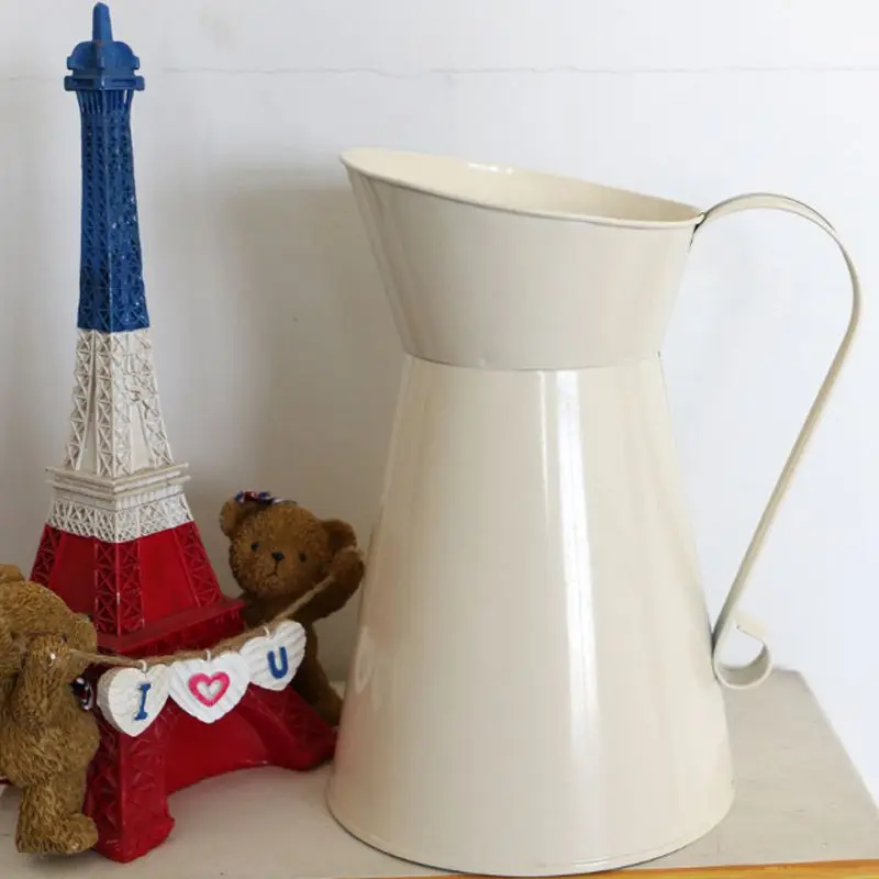 Vintage Tall Shabby Chic Cream Vase Enamel Pitcher Jug Wedding Home Decor | Дом и сад