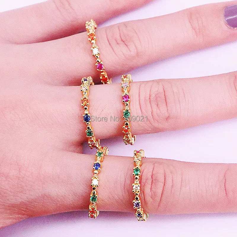 

10Pcs Women's Finger Rings Gold Plating bling Rainbow Colorful Cz Zircon Stone Jewelry Fashion Rings