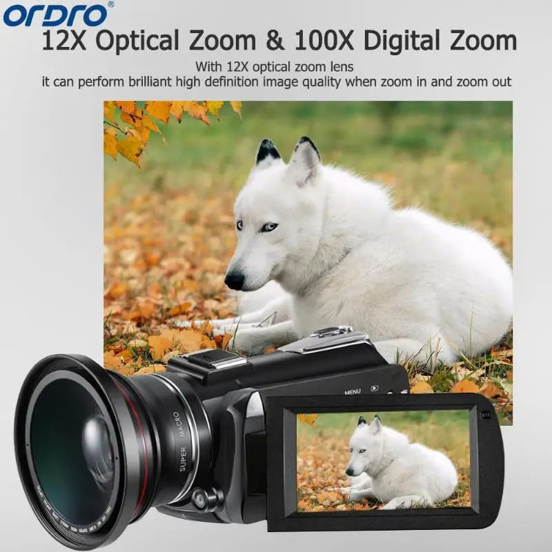 Ordro AC5 4 K UHD цифровые видеокамеры зум 12X FHD 24MP Wi Fi ips Сенсорный экран Digtal оптический DV