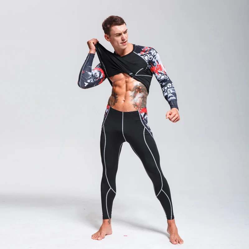 

Men's Training Clothing Suits Cycling Wear Underwear Quick-drying Sportswear Gym Exercise Suit Compression Clothes rashguard MMA