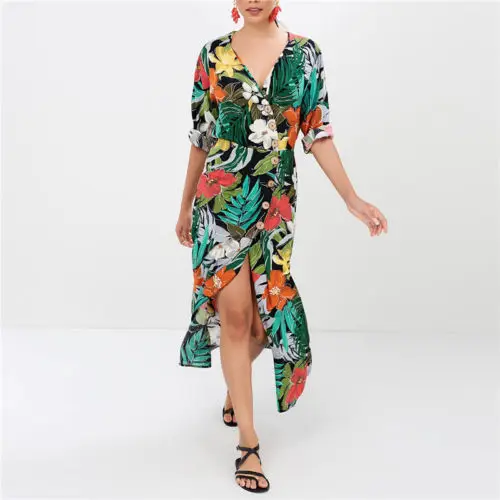 Для женщин Boho Цветочные коктейвечерние льное вечернее разделение Длинные платье