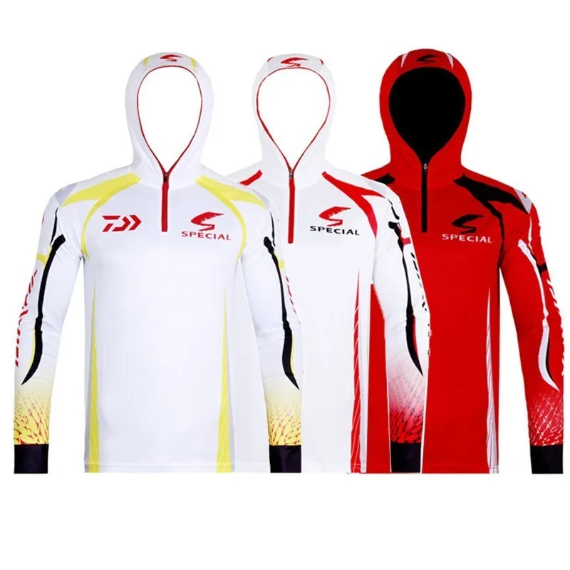 

Men DAIWA Fishing Clothing Spring Summer Outdoor Sport Long Sleeve Shirt with Cap Quick Dry Anti-Mosquito Sunscreen Sweat Shirt