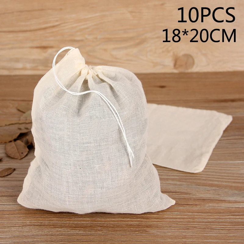 10 шт./лот пустые чайные пакетики хлопок Муслин Drawstring ситечко чай фильтр мешок