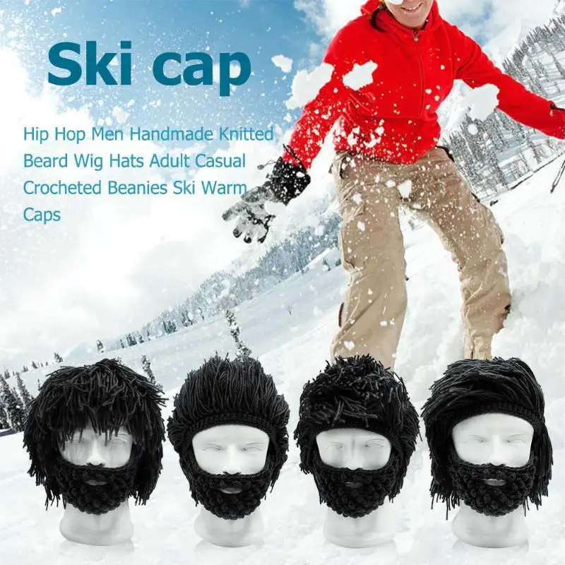 Ручной вязки для мужчин вязаный крючком шляпа с усами Борода Beanie уход за кожей
