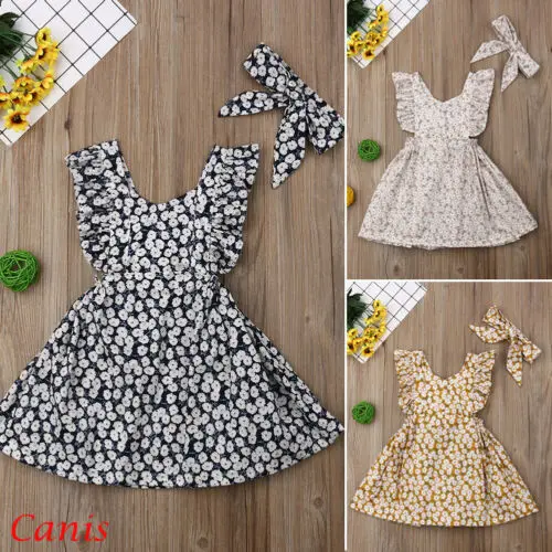 Платье пачка с оборками и цветочным принтом для маленьких девочек летнее платье