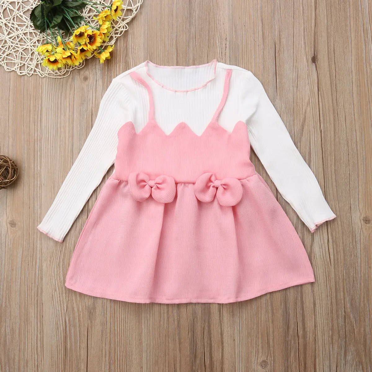 Newborn Baby Kids Girls Long Sleeve Patchwork Princess Dress Little Girl Tutu Bow Dresses Clothes New 0-3T | Детская одежда и