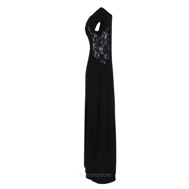 Sexy Women's Fashion Lace &amp Knitting Patchwork Back Waist Hollow Out Dresses Slim Side Slit Open Long Dress summer party | Женская