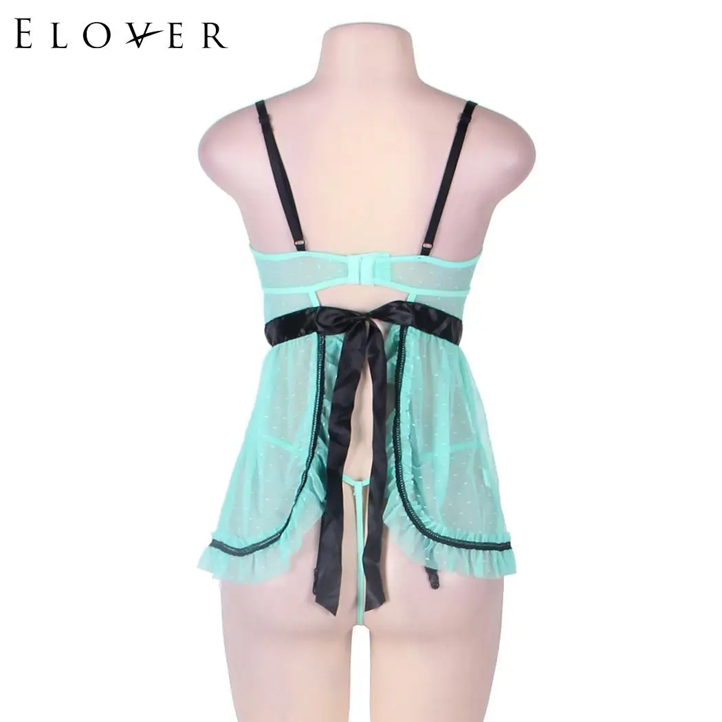 Elover Sleepwear Light Green Lace Women Ladies Sexy Lingerie Hot Erotic Sleep Dress Babydoll Nightdress Nightgown | Тематическая
