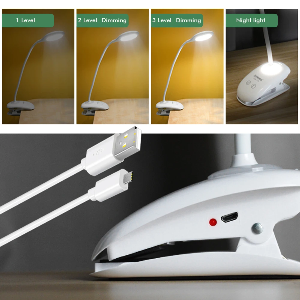 Led Clip Flexible Desk Lamp With Night Light Moderntouch Switch Dimmer Rechargeable 18650 Battery Usb Table Lamps | Лампы и освещение