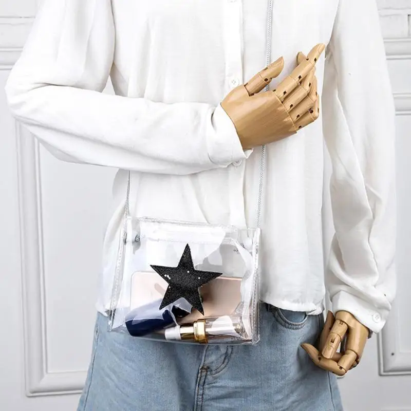 Женская прозрачная сумка через плечо с блестками и звездами летняя пляжная