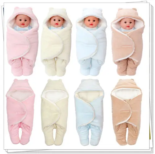 2019 Brand Soft Cute Baby Infant Swaddle Wrap Swaddling 3D Ears Hooded Cashmere Blanket Winter Warm Sleeping Bag 0-8M |
