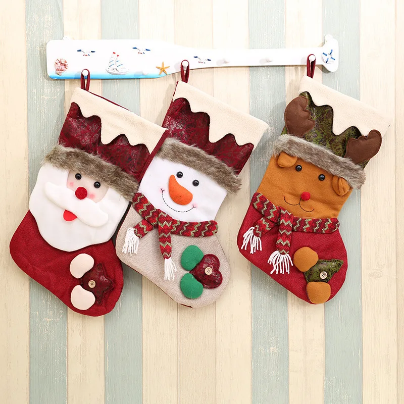 

48*24cm Christmas Decorations Santa Claus Snowman Elk Bear Socks Christmas Stocking Gift Bag Candy Bag Tree Hanging Ornaments