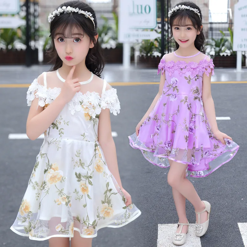 short sleeve irregular 3d flower noble vintage gown age for 3-12 yrs baby girls party evening lace dress summer kids long frocks | Детская