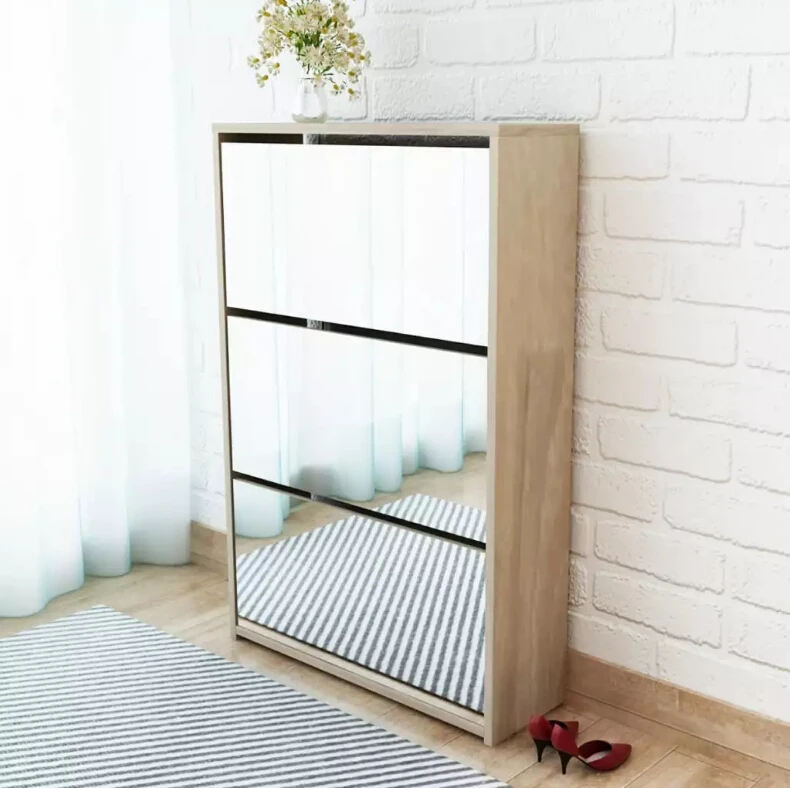 VidaXL modern mirrored Shoe Cabinet 3-Layer storage three pull-down drawers 