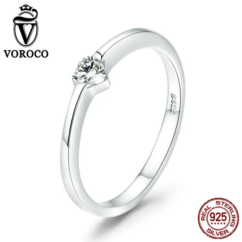 2018 VOROCO Настоящее серебро 925 пробы простые изящные кольца для женщин аксессуары