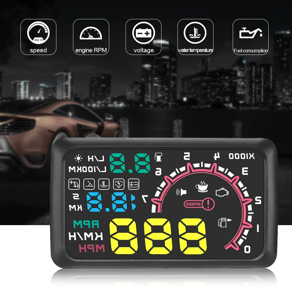 Автомобильный HUD Head Up Display 5 &quotкм/ч и миль/ч предупреждение о превышении скорости