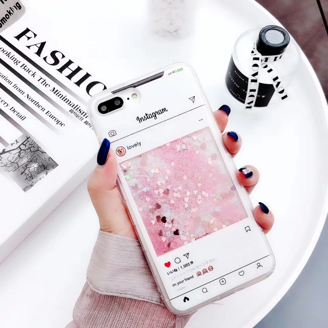 Ins Стиль зыбучие пески блестящий чехол для телефона iphone 8 Plus XS MAX XR instagram с жидким