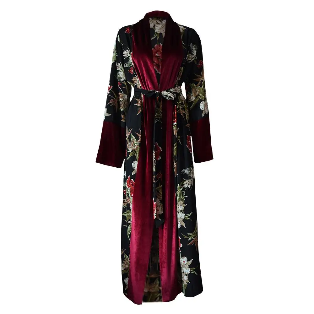 Открытым abaya Макси Вельветовое платье Для женщин Дубай Кафтан Костюмы 2019